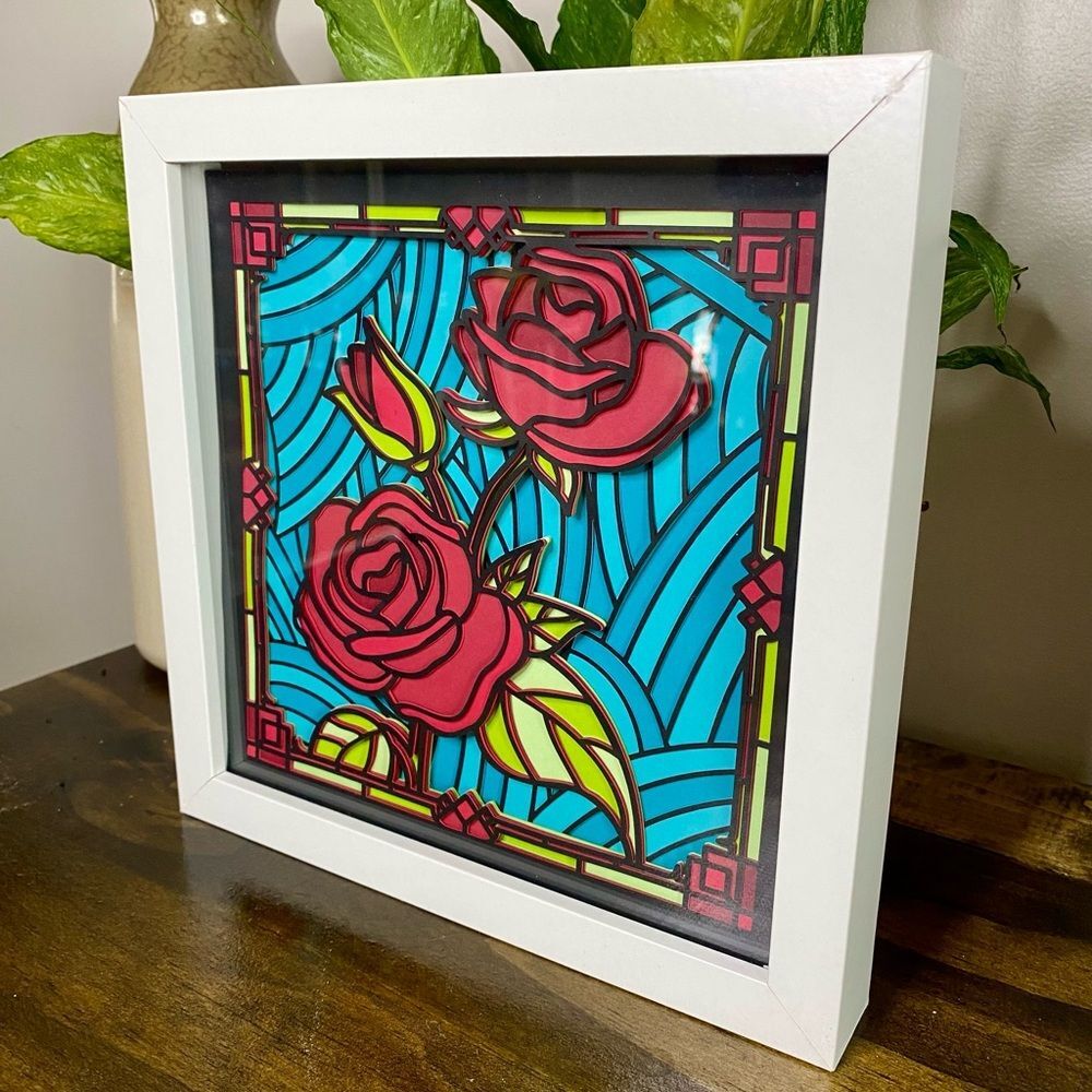 3D Roses Stained Glass Shadowbox - Picture 4 of 6